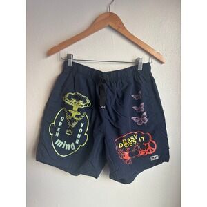 OBEY Men's Navy Blue Graphic Swim Trunks Shorts Size Small